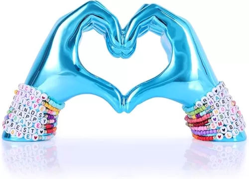 DOVDOV Treasure Blue Heart and Hand Statue, Hand and Heart Sculpture Home Decor, Heart and Hand Decor for Bohemian Wedding Decor Coffee Table Office Living Room Bedroom Book Decorations.