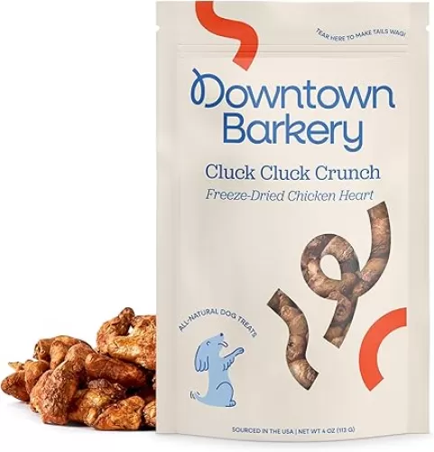 Downtown Barkery Freeze Dried Dog Treats - Single Ingredient, Low Calorie, Rich in Vitamins and Minerals - All Natural - Freeze Dried Chicken Hearts for Dogs, 4 Oz