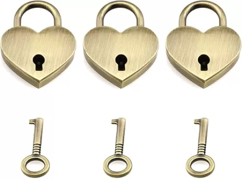 E-outstanding Heart Shape Padlock 3PCS 30x39x7mm Vintage Style Mini Brass Heart Shape Lock with Key for Jewelry Storage Box Diary Book