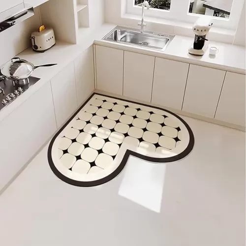 Eanpet Heart Shaped Kitchen Corner Rugs Nonslip Washable Kitchen Mat for Floor Water Absorbent Floor Mats Comfort Standing Mat Carpet for Kitchen Door Mat, Bathroom, Sink, Laundry Room, 31.5 Inch, White
