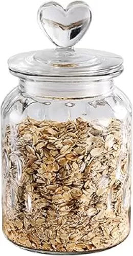 ECYC 950 ml Clear Glass Jar with Lovely Heart-Shaped Handle, Food Storage Jar, Perfect for Coffee Beans, Nuts, Cookies, Spices, Candy, Sugar, Tea