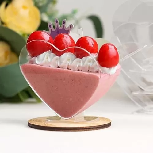 Efavormart 24 Pack | 2oz Mini Clear Plastic Heart-Shaped Dessert Parfait Cups with Spoons, Disposable or Reusable Pudding Snack Bowl Sets