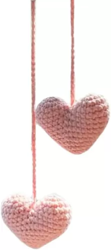 Eforcase Cute Crochet Car Mirror Hanging Accessories, Boho Car Heart Shaped Crochet Rear View Mirror Accessories Plant Crochet Hanging Basket Car Ornament Interior Car Charm