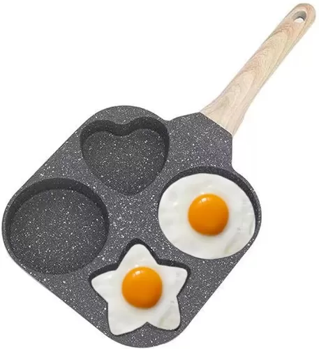 Egg Frying Pan, 4-Cup Nonstick Omelette Pan for Breakfast, Heart Shaped Frying Pan for Cooking Eggs, Burger or Bacon, Healthy Egg Pans Suitable for Stove & Induction Compatible (Gray)