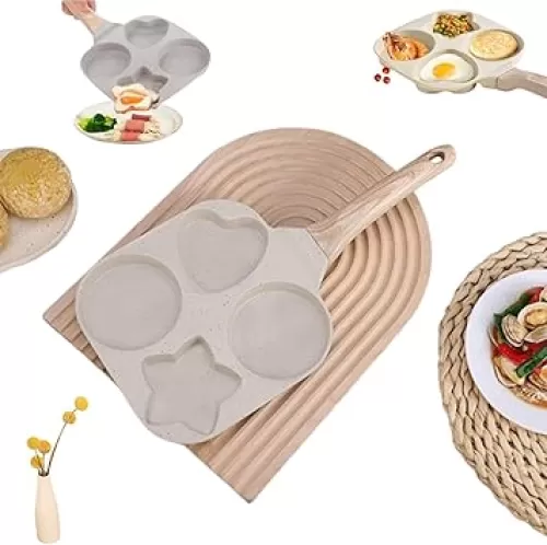 Egg Frying Pan Nonstick Star and Heart, Nonstick Egg Frying Pan Shapes, 4 Hole Skillet with Handle, Breakfast Cooking Omelette Cookware for Pancakes Sausage, Heart & Star Shapes (WRITE)