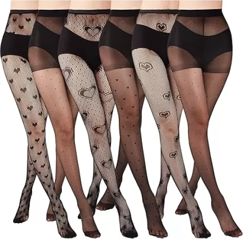 Eurzom 6 Pairs Heart Fishnet Tights Valentine Tights Polka Dot Stockings High Waist Pantyhose Leggings for Women