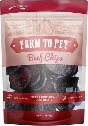 Farm To Pet - Dog Training Treats - 4 oz - Beef Chips, Single Ingredient, Lean, All Natural, Healthy Treats for Small, Medium, Large Dog Breeds, & Puppies, Made in USA