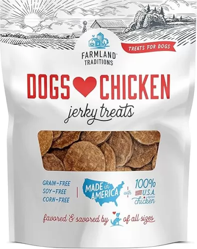 Farmland Traditions Dogs Love Chicken Jerky Dog Treats with Only 3 Ingredients and No Fillers, 6 Ounce Bag