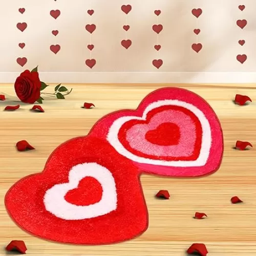 FEBSNOW 1PCS Bathroom Rugs, Double Heart Shaped Love Non Slip Rug, Washable Kitchen Decor Floor Mat or Shower Bedroom