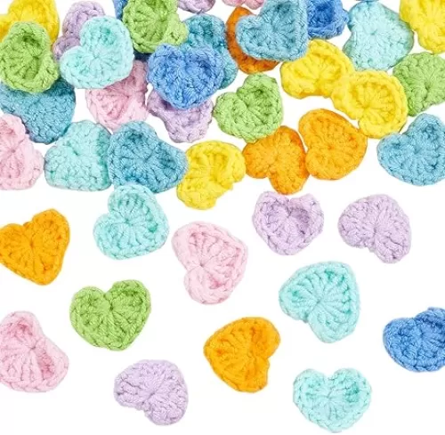 FINGERINSPIRE 40 pcs Cotton Knitting Heart Applique - 8 Colors, Handicraft Heart Patches for DIY Costume, Hat, Bag, Earrings or Hair Accessories
