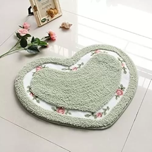 Floral Rose Heart Shape Bathroom Mat Rug Floor Decoration Carpet, Soft Bathroom Rugs Mat Non Slip Door Mat Floor Mat for Home Kitchen, Living Room, Toilet (Green)