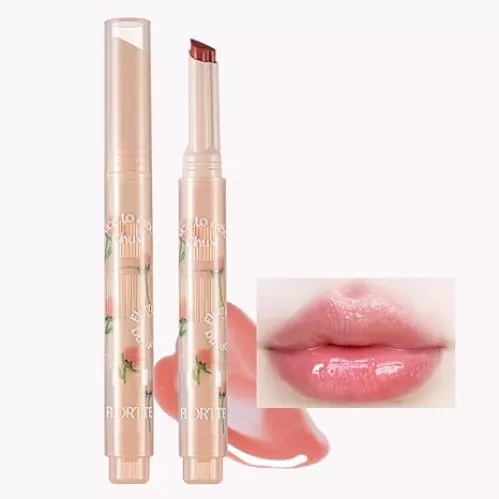 Flortte Chinese Makeup - Nice to Meet Chu First Kiss Heart Shaped Lipstick Jelly, Watery Mirror Clear Nourishing Lip Pen, Non-Sticky Plumping Lips (03#)