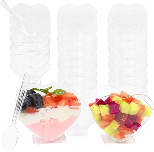 FORBFAN 200 Pack Mini Dessert Cups with 200 Pcs Spoons, 4 OZ Dessert Shooter Cups, Heart-shaped Small Serving Containers for Party, Charcuterie, Yogurt, Ice Cream