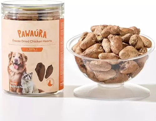 Freeze Dried Chicken Hearts for Dogs and Cats, 3.52oz, Single-Ingredient, Grain-Free, and Free from Additives — Perfect for Training, Rewarding, and Supporting Natural Health