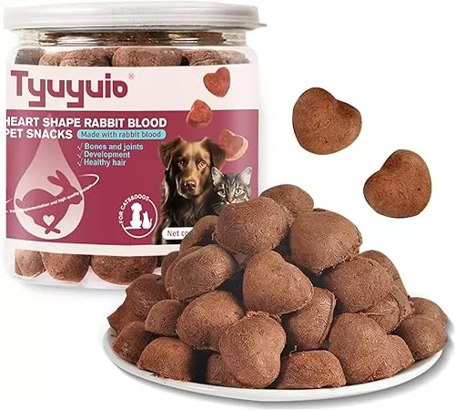 Freeze-Dried Rabbit Blood in Heart Shape, High Protein Freeze-Dried Pet Food for Dogs Cats, Supplemental Iron.Fresh Ingredient Snacks, 2.1 oz.