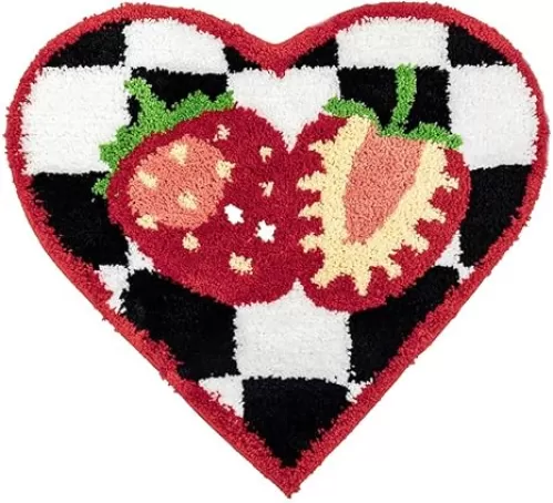 Fruit Strawberry Bath Mat for Bathroom, Cute Bathroom Mats Non Slip Heart Shape Bathtub Rug Plush Shower Bath Rugs Absorbent Bathroom Tub Shaggy Mat Washable