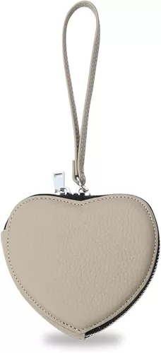 Genuine Leather Coin Purse for Women, Cute Heart-shaped Zipper Wristlet Change Pouch (Grey)