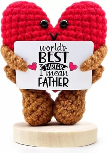 Gifts for Dad from Daughter Son - Birthday Gifts for Dad - Funny Handmade Crochet Knitted Heart Shape Present for Husband Father - Stocking Stuffers for Adults