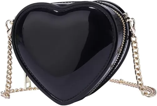 Girls Crossbody Purse Cute Heart-shaped Shoulder Kid Bag Lacquer Leather Princess Bag for Little Girls