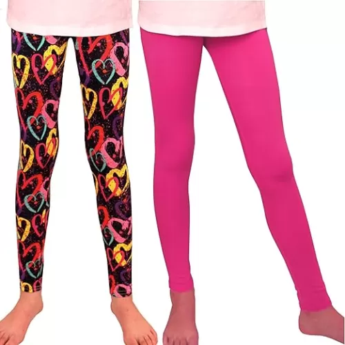 Girls Leggings, High Waist, Ankle Length, Hearts Graphic Prints & Pink