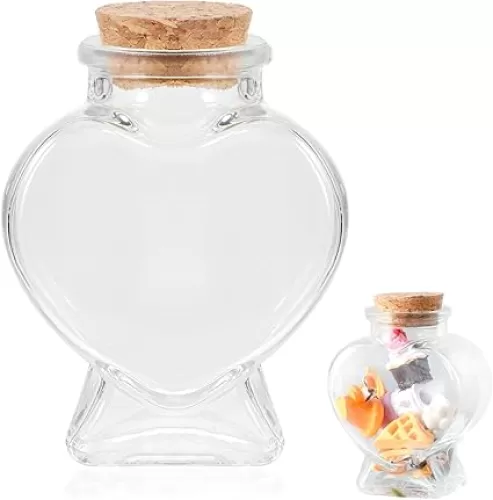 Glass Bottle with Cork Stopper 1Pcs Empty Glass Heart-Shaped Bottles Decorative Clear Glass Bottles with Cork Lid Message Wishing Bottle for Candy Containers DIY Art Crafts Party Wedding