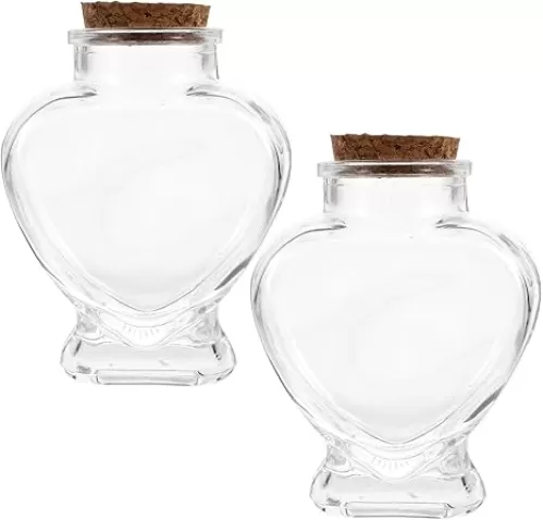Glass Container with Lid 2Pcs Heart Shaped Glass Jar Bottles With Cork Stopper DIY Wishing Drifting Message Bottles Clear Candy Jar Empty Vials Tiny Jars for Crafts