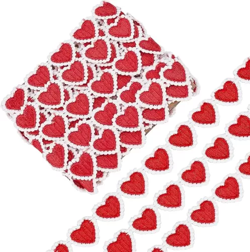 GORGECRAFT 5 Yards 23mm Red Heart Lace Trim Heart-Shaped Embroidered Woven Ribbon White Edging Trimmings Applique for DIY Sewing Crafts Clothing Curtain Skirt Hat Bags Photo Frame Embellishments