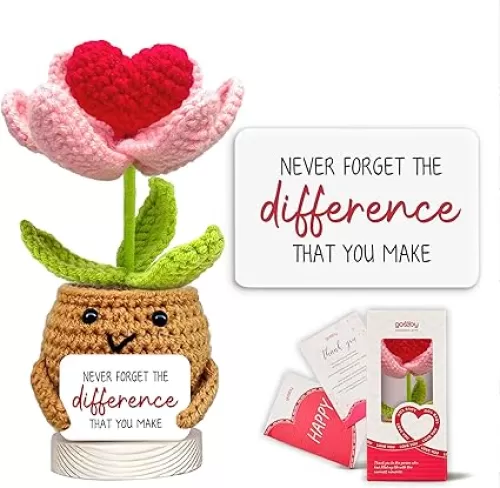Gossby Handmade Positive Heart Flower Crochet - Never Forget The Different That You Make - Inspirational Gift for Women - Thank You, Appreciation, Positive Gift for Teacher, Mom, Friend, Coworker