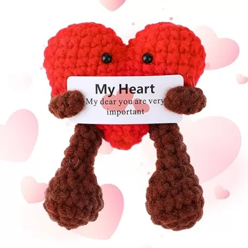 Grevosea Crochet Heart Pocket Hug Knitting Doll, Handmade Emotional Support Doll, Valentine's Day Gift with Positive Greeting Card