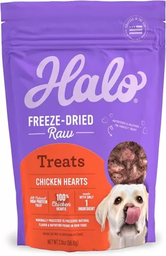 Halo Freeze Dried Raw Dog Treats, 100% Chicken Hearts Recipe, Dog Treats Pouch, All-Natural High Protien Treat, 2 Oz Pouch