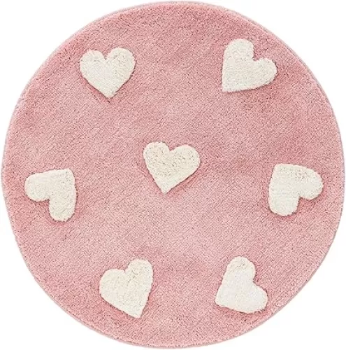 Hand Tufted Heart Area Rug 35 inches, Perfect for Bedroom, Living Room, Kitchen, Kids playroom Decor, Funky Cute Non-Slip wasable Bath Carpet mat