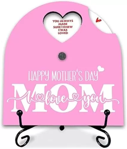 Happy Mother'S Day Wooden Decor - 6 Reasons Why I Love You, Mom - Rotatable Wooden Sign With 1 Metal Support, Mother Birthday Mother'S Day Gifts From Child, Women'S Home Office Decor Accessories(Pink)