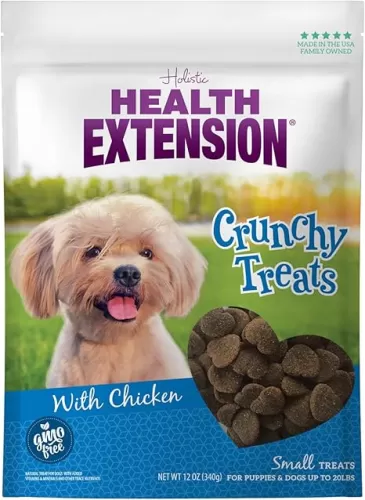 Health Extension Heart-Shaped Crunchy Biscuits, 12oz (340g) â€“ Chicken Flavor, GMO-Free Dog Training Treats for Small Breeds, Added Vitamins & Minerals