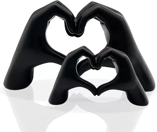 Heart Hands Sculpture Gold Decor Statue, Love Finger Aesthetic Art Decor for Living Room Bedroom Bookshelf Coffe Table, Modern Hand Sculpture for Boho Wedding Decorations(Black, 2pcs)