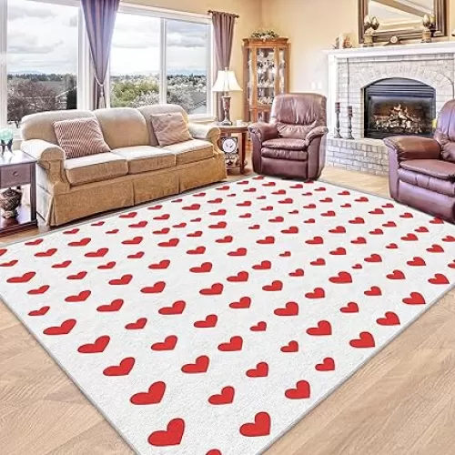 Heart Rugs for Bedroom Girls - Red Heart Rug, 7x9 Rug, Valentine's Day Area Rug & Room Decor, Modern Carpet & Home Decor, Washable Non Slip Anti Skid Rugs