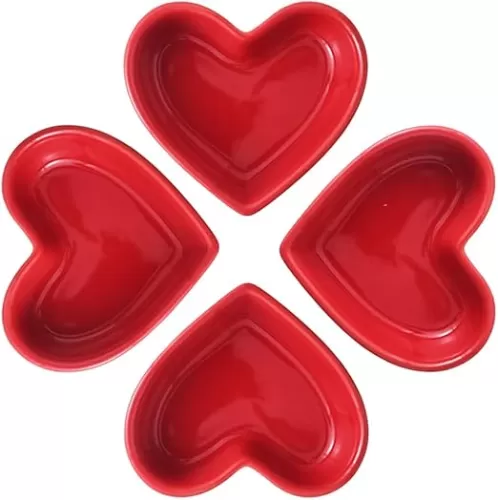 Heart Shaped Bowl, Dipping Sauce Cups 2OZ, Ramekins Oven Safe for Creme Brulee Fruit Salad Snack Dessert Souffle Pudding Custard, Small Ceramic Bowls for Wedding Valentine