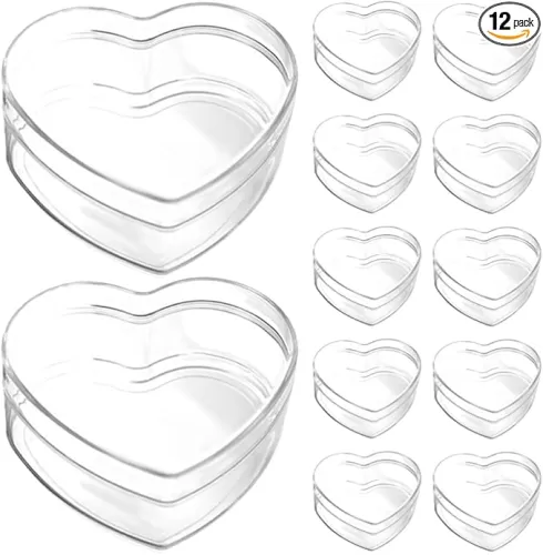Hemoton 12 Pack Clear Acrylic Plastic Small Heart-shaped Box with Lid, Storage Boxes Cube Organizer Containers Decorative Boxes for Candy and Tiny Jewelry