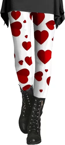 Holiday Leggings for Women 2025 Heart Print Yoga Pants Party High Waisted Love Pattern Tights