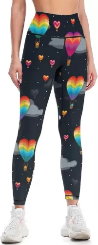 Hot Air Balloon in A Heart Shape Flying On Sky Women's Yoga Pants High Waisted Leggings Casual Sweatpants Workout Pants