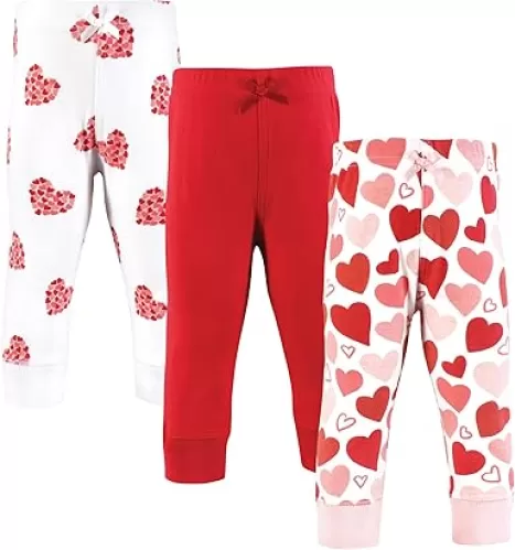 Hudson Baby Infant Girl Cotton Pants and Leggings, Valentine Hearts, 3T