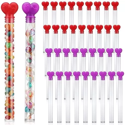 Hushee Heart Shape Containers Heart Candy Tubes 11.61 inch Clear Empty Candy Containers with Head Toppers Party Favor Supplies for Treat Exchange Classic Flavor(36 Pcs)
