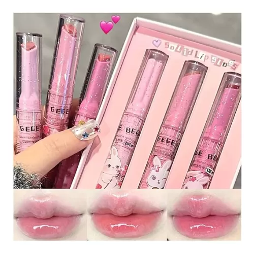 Jelly Lipstick, 3 Colors Tinted Lip Stain Heart Mirror Lip Gloss, Hydrating Jelly Lipstick Long Lasting Moisturizing Tinted Lip Glaze, Non-sticky, Vivid Color Glossy Lip Makeup (A, Large)