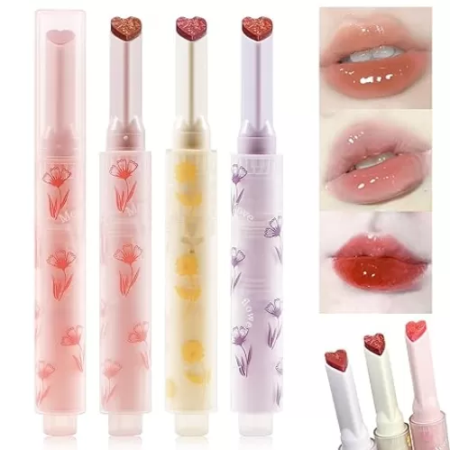 Jelly Lipstick, Tinted Lip Gloss Heart Shape Lip Stain, Mirror Moisturizing Lip Glaze, Long Lasting Nourishing Lip Glow Balm, Non-sticky, Vivid Color Glossy Lip Gloss Lip Makeup, #01#02#03