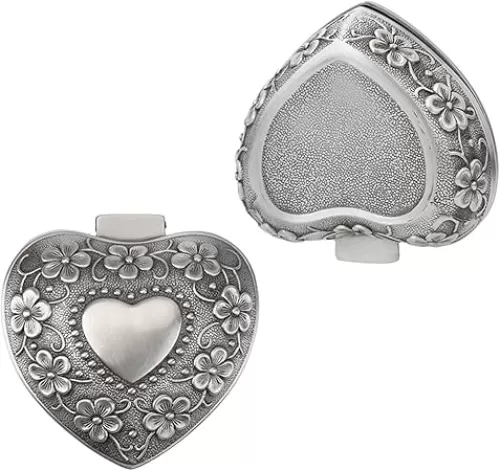 Jewelry Box Vintage Metal Heart Shape Carved Flower Case Necklace Earring Storage Organizer