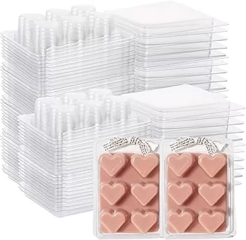 JMIATRY 150 Pack Plastic Wax Melt Containers - Clear Clamshells, Empty Candle Molds, 6 Cavity, Heart Shape