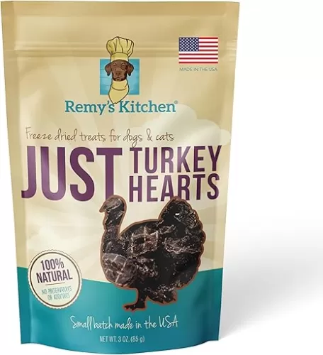 Just Turkey Hearts Freeze Dried Dog Treats USA Sourced and Small Batch Made - Human-Grade, All Natural Single Ingredient Dog Treat Without Artificial Preservatives, Grain Free - 3 oz
