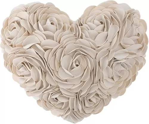 JWH Flower Throw Pillow Covers Decorative Aesthetic Floral Accent Pillow Cases Heart Shaped Cushion Love Decor for Couch Living Room Bed 14 x 16 Inches Creamy White