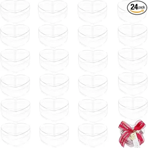 KissYou Acrylic Box with Lid Heart Shaped Small Containers with Lids 24 Pieces Acrylic Heart Boxes Clear Candy Jewelry Storage Cube
