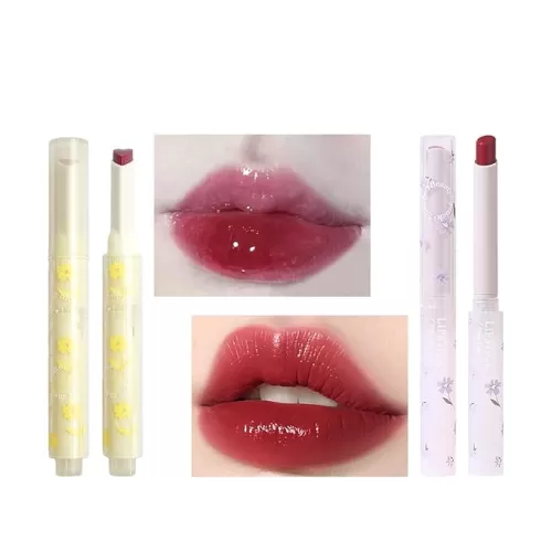 KWOLYKIM 2 Colors Jelly Lipstick & Matte Lipstick, Heart shaped Lip Stain Love Tinted Lip Balm and Velvet Creamy Lip Glaze Hydrating Long lasting Glossy Moisturizing Plumping Lip Makeup