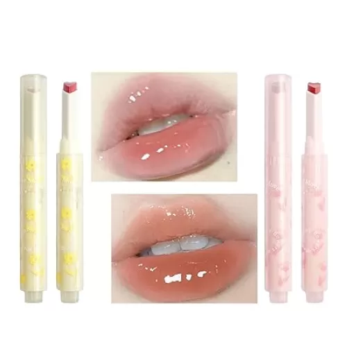 KWOLYKIM 2 Colors Jelly Lipsticks Glass Water Hydrating Heart Shaped Lipsticks Moisturizing Tinted Lip Gloss Long Lasting Beauty Makeup Plumping Gloss Lip Glaze Gift for Women Girls